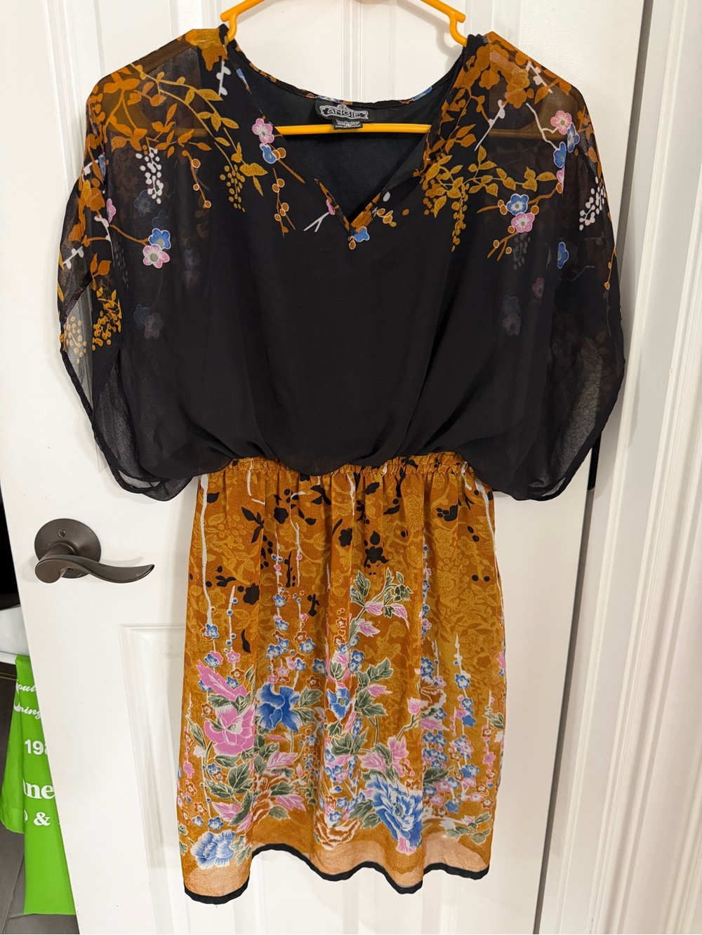 Angie Black and Mustard Floral Mini Dress